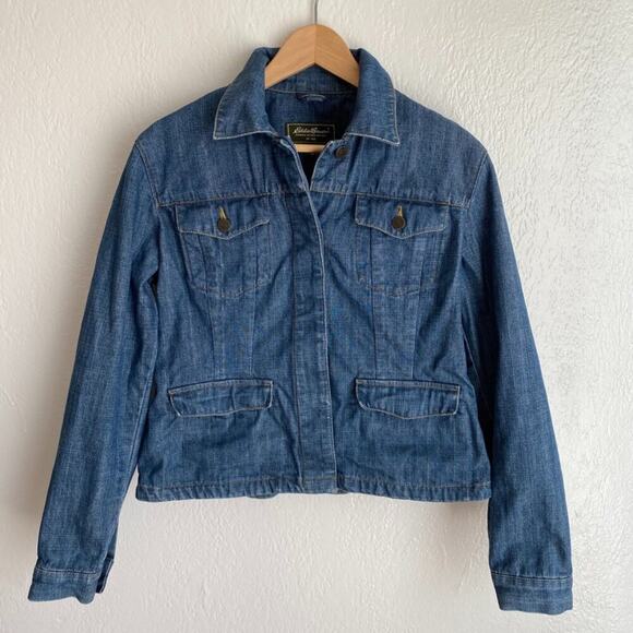 Eddie Bauer Y2K Jean Jacket Blue 100% Cotton Denim Womens Medium - Picture 1 of 10